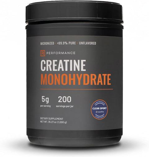 Eurofins Clean Sport Certified Creatine Monohydrate Powder - 200 Servings, 1kg, ≥99.9% Pure, Banned Substance Tested, Unflavored, Micronized