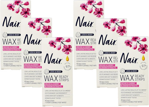 Nair Hair Remover Wax Ready- Strips 40 Count Legs/Body (6 Pack) by Nair