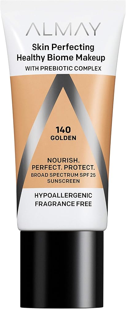 Almay Skin Perfecting Healthy Biome Foundation Makeup, 140 Golden, 1 fl oz