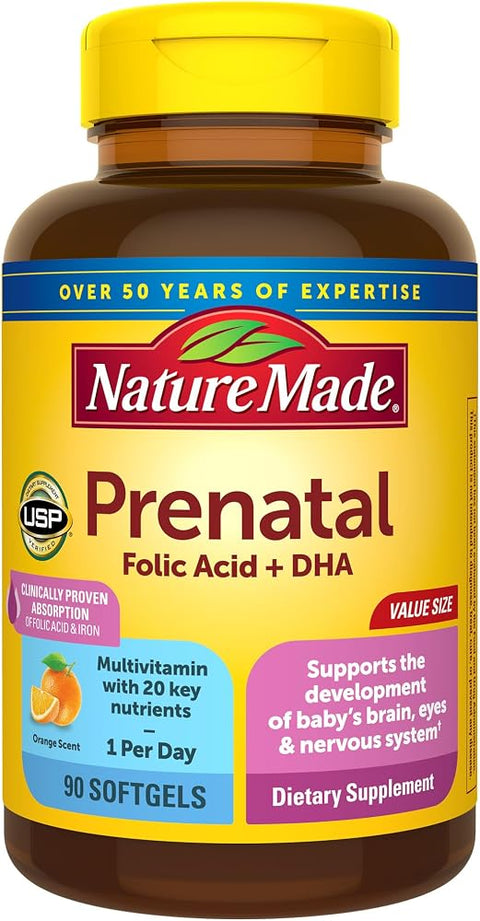 Nature Made Prenatal Vitamins for Women with Folic Acid + DHA, 90 Softgels - Personal Care