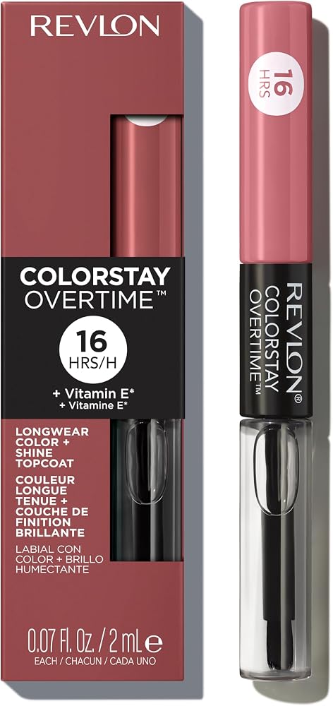 Revlon ColorStay Overtime Lipcolor, 550 Blush Hour, 0.07 fl oz | Dual-ended liquid lipstick with clear lip gloss. Moisturizing ingredients. Won't smudge, bleed or feather. - Lip Makeup - Beauty
