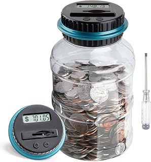 Large Piggy Bank for Boys Adults, Vcertcpl Digital Coin Counting Bank with LCD Counter, 1.8L Capacity Coin Bank Money Jar for Adults, Designed for All US Coins (Blue)