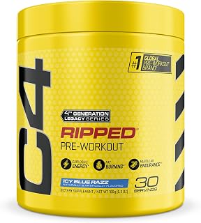 C4 Ripped Pre Workout for Men & Women, Icy Blue Razz, 30 Servings