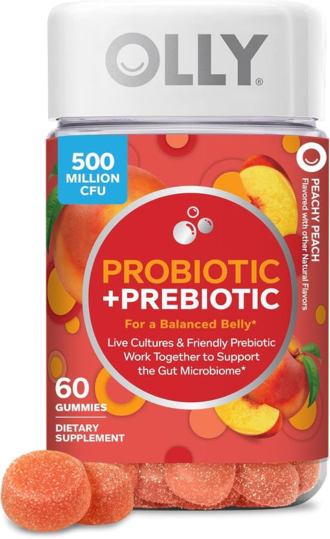 Olly Probiotic + Prebiotic Gummy, 500 million CFUs, Peachy Peach - 60 Count - Personal Care