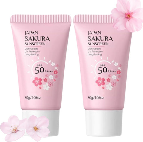Japanese Sakura Sunscreen Cream, SPF 50 Moisturization Suncream, Lightweight Texture, Non-Greasy, Fast-Absorbing(2Pcs) - Personal Care