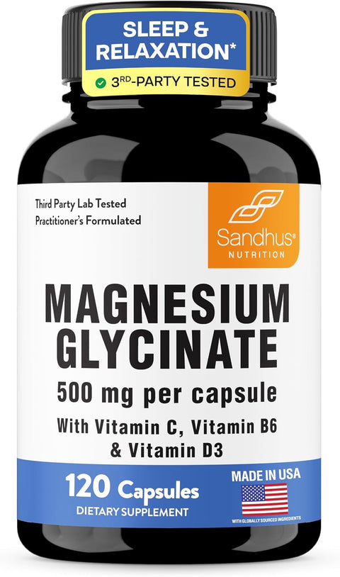 Magnesium Glycinate 500mg 120 Capsules for Good Sleep & Muscle Relaxation