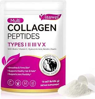 Collagen Peptide Powder,16 oz (41 Servings)-Hydrolyzed Collagen, Hyaluronic Acid Power,Grass Fed Collagen Supplements for Women and Men, Non GMO