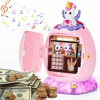 Refasy Electronic Piggy Bank for Girls Age 3-12, Cash Coin Safe ATM Bank Piggy Banks for Kids Money Bank Toy with Music, Easter Birthday Gifts Toys for 3 4 5 6 7 8 9 10 11 12 Year Old Girls (Pink)