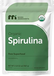 Micro Ingredients Organic Spirulina Powder, 2lb | Blue-Green Algae, Rich in Vegan Protein, Vitamins & Minerals | Source of Natural Chlorophyll & Enzymes | Non-GMO, Gluten-Free, No Additives