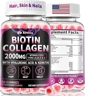 Biotin Gummies 10000mcg for Hair Growth Women & Men + Collagen Peptides