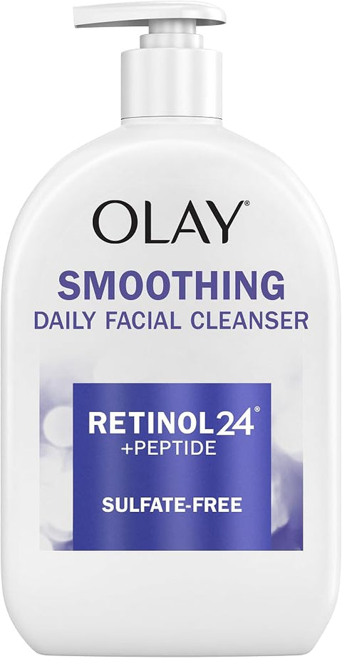 Olay Face Wash Daily Facial Cleanser with Retinol, Peptides and Glycerin, Smoothing and Hydrating Anti Aging Face Wash, Sulfate Free Cream Cleanser for Mature Skin, Daily Use, 16 Oz