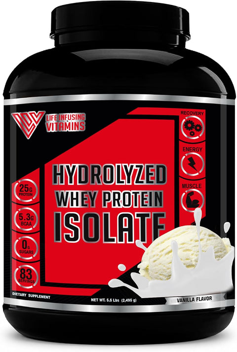 LIV Vitamins Hydrolyzed Whey Protein Isolate Powder, Vanilla 5.5LBS