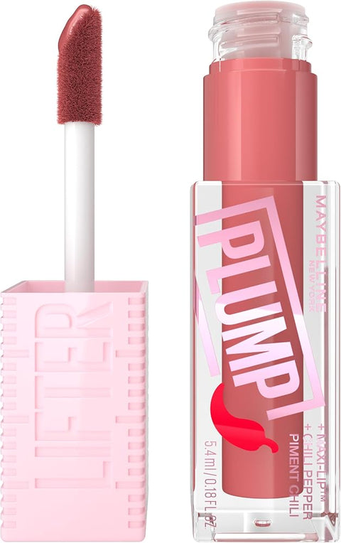 MAYBELLINE Lifter Gloss Lifter Plump, Plumping Lip Gloss with Chili Pepper and 5% Maxi-Lip, Peach Fever, Peachy Nude Cream, 1 Count