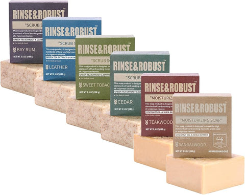 Rinse & Robust Men’s Natural Bar Soap for Men – Fresh & Clean Scent Variety Set (6-Pack, 5.3 oz Each) – Not Overpowering – Gentle Soap Bars for Face, Body & Hand – All Skin Types – Ideal Gifts for Men