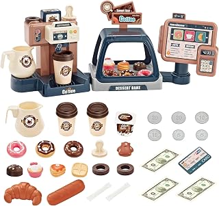 deAO Pretend Play Coffee Shop Set with Coffee Maker & Cash Register