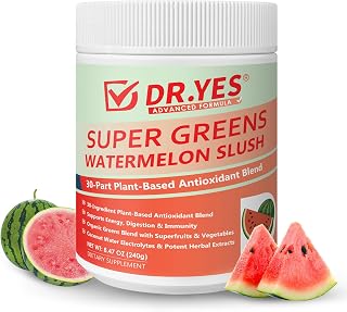 DR.YES Super Greens Watermelon Slush Powder | Rich in Antioxidants & Electrolytes for Digestion Health, Energy & Immune | for Smoothies, Baking & Daily Health Support | Gluten-Free, Vegan, 8.47oz