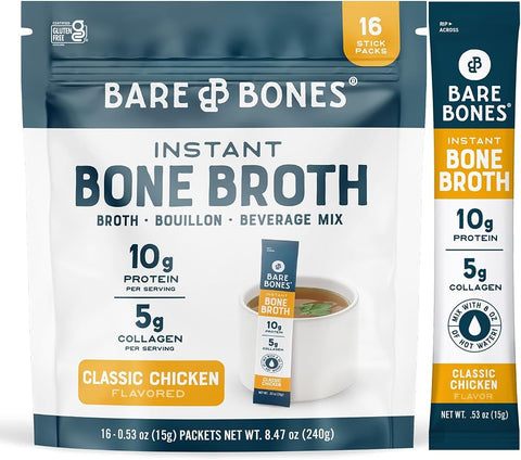 Bare Bones Classic Chicken Bone Broth Instant Powder Mix Packets 16 Pack - Personal Care