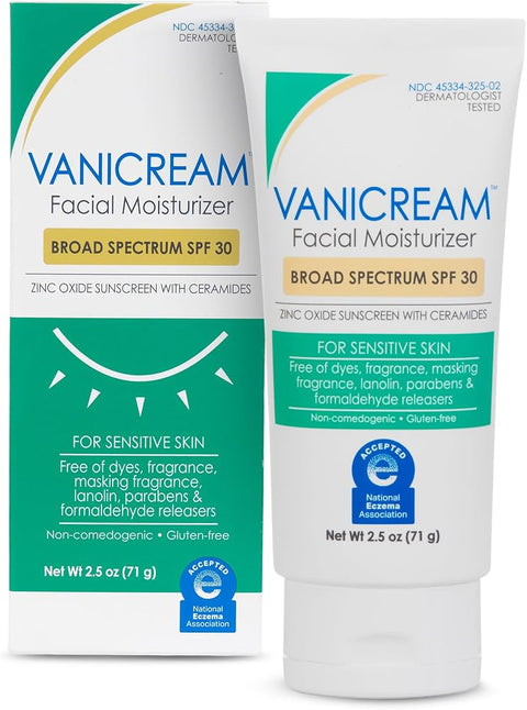 Vanicream Facial Moisturizer SPF 30 Zinc Oxide Mineral Sunscreen, 2.5 Fl Oz