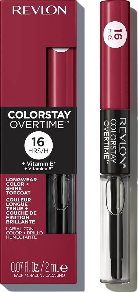 Revlon ColorStay Overtime Lipcolor, 280 Stay Currant, 0.07 fl oz | Dual-ended liquid lipstick with clear lip gloss. Moisturizing ingredients. Won't smudge, bleed or feather. - Lip Makeup - Beauty