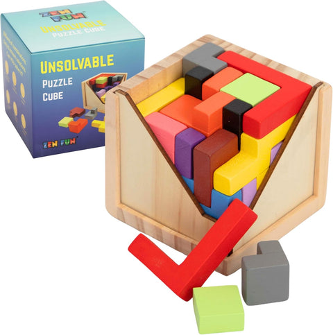 Zen Fun Unsolvable Puzzle Cube | Hardest Brain Teaser Puzzle in the World for Adults - Small, Unique & Difficult 3D Puzzle Cube for Adults (Unsolvable - 32 Pieces (Original Version))
