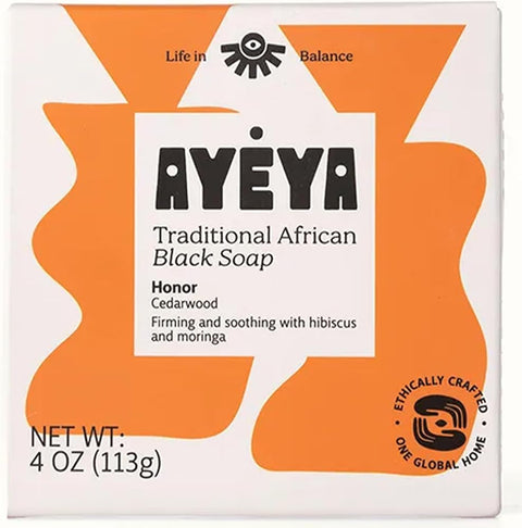 Ayéya African Black Soap Bar, Cedarwood (Honor) – Exfoliating Bar Soap for Aging Skin, 4 Oz - Personal Care