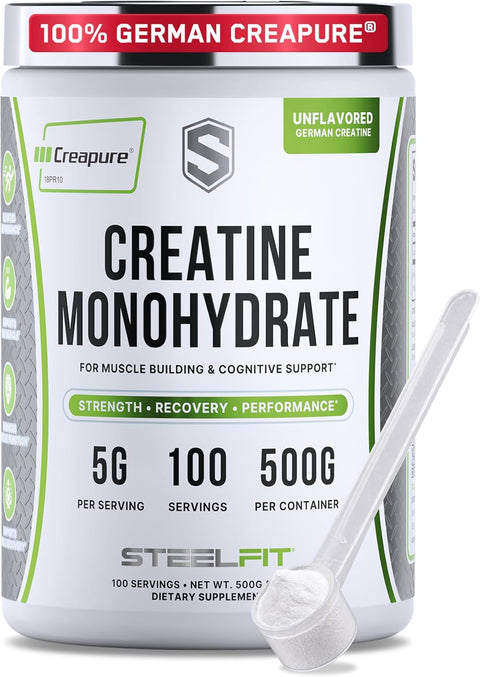 SteelFit Creapure Creatine Monohydrate Powder, Unflavored, 100 Servings