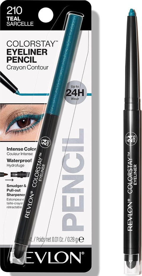 Revlon ColorStay Pencil Waterproof Eyeliner, Smudge-Proof, Eye Makeup with Built-In Sharpener, Packaging May Vary, 210 Teal, 0.01 oz - Personal Care