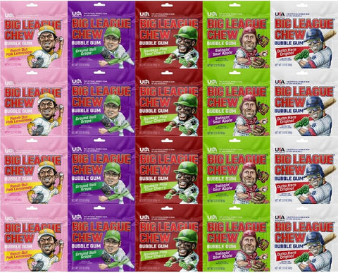 Variety Pack Big League Chew Bubble Gum, 20 Pack, Soft Shredded Chewing Gum, Assorted Bulk Pack for Kids, Adults, Parties, Sports Snack Chewing Gum