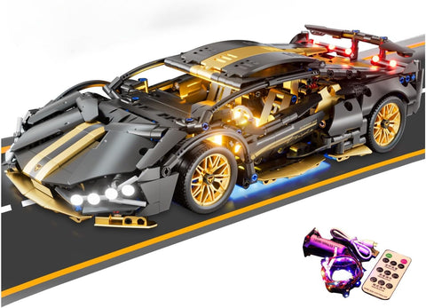 Sport Car Building Block Sets for Adults,1:14 Technical Race Car with LED Collectible Model Scale Engineering Toys Gifts for Boys Men Teens Black Supercar Fans 8+ 8-12 12-16 13 14 14+