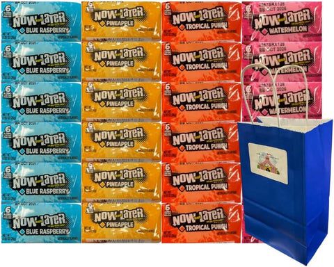 Variety Pack Now and Later Candy, 4 Flavors Assorted Fruit Mix, Party Candy Bag, Individually Wrapped 0.93 oz Each, 24 Count Bulk Pack, Blue Raspberry Pineapple Tropical Punch Watermelon