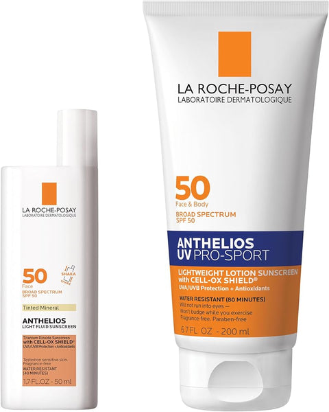 Bundle of La Roche-Posay Anthelios Tinted Sunscreen SPF 40+, Broad Spectrum SPF Zinc Oxide + La Roche Posay Anthelios UV Pro-Sport Sunscreen SPF 50, Daily use for Body & Face