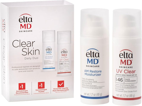 Eltamd Clear Skin Daily Duo Kit with AM Restore Facial Moisturizer and UV Clear SPF 46 Face Sunscreen, For Acne Prone and Sensitive Skin - Personal Care