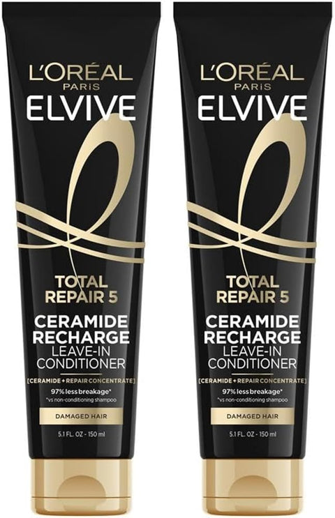 L'Oreal Paris Elvive Total Repair 5 Protein Recharge Leave In Conditioner Treatment, and Heat Protectant, 2 pack, (5.1 Ounce each) (Packaging May Vary)