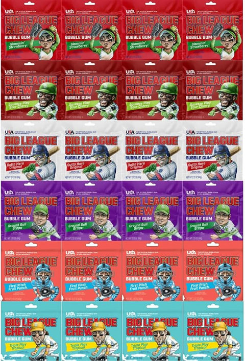 Variety Pack Big League Chew Bubble Gum, Shredded Chewing Gum, Soft Bubble Gum, Bulk Candy Snack, 24 Count Pack (2.12 oz each)