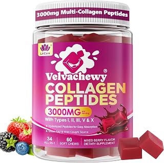 Collagen Gummies 3000mg + Biotin Soft Chews for Women & Men, 0 Sugar,60 Cts