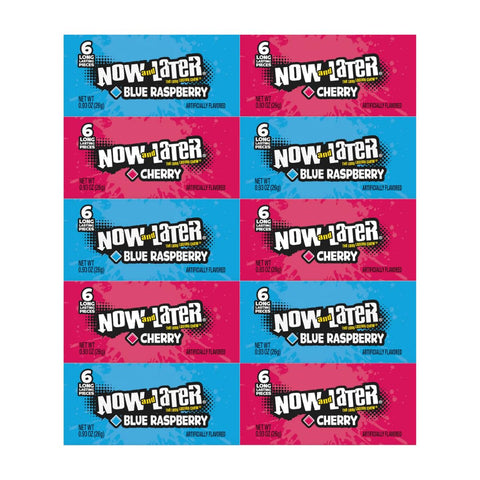 Variety Pack Now and Later Candy – 10 Individually Wrapped Pieces, Cherry and Blue Raspberry, Long-Lasting Chewy Candy for Snacking, 0.93 oz Per Pack, Great for Sharing and Gifting