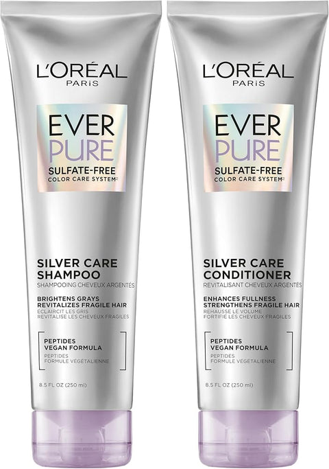 L'Oreal Paris EverPure Silver Care Sulfate Free Shampoo and Conditioner Set, Nourishing Vegan Formula with Peptides for Brightening Gray Hair, 1 Kit - Personal Care