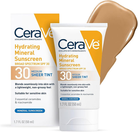 Cerave Tinted Sunscreen for Face, Mineral SPF 30 Moisturizer, Medium, 1.7oz - Personal Care