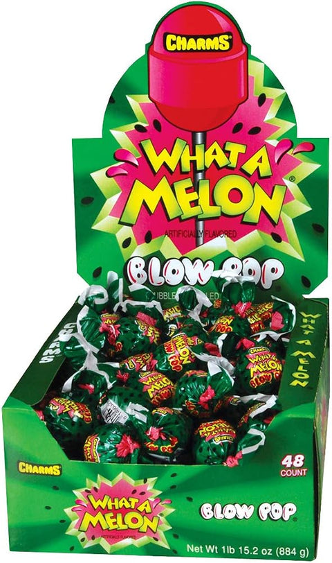 Charms Blow Pop Lollipops, Melon Flavor, 48 Count Box (Pack of 1)