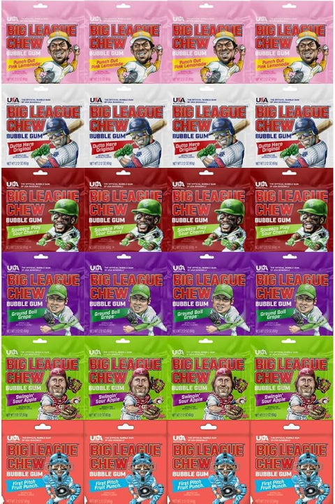 Variety Pack Big League Chew Bubble Gum, Soft Shredded Bubble Gum, Fun Chewing Gum Pouch, Assorted Flavors Candy Bulk Pack, 24 Count (2.12 oz each pouch)