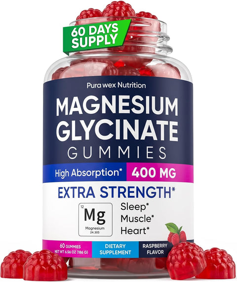 Magnesium Glycinate 400mg Gummies - Relax & Sleep, Men & Women, Raspberry