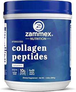 Zammex Collagen Peptides Powder, Unflavored Grass-Fed Type 1 & 3, 1.32 LBS