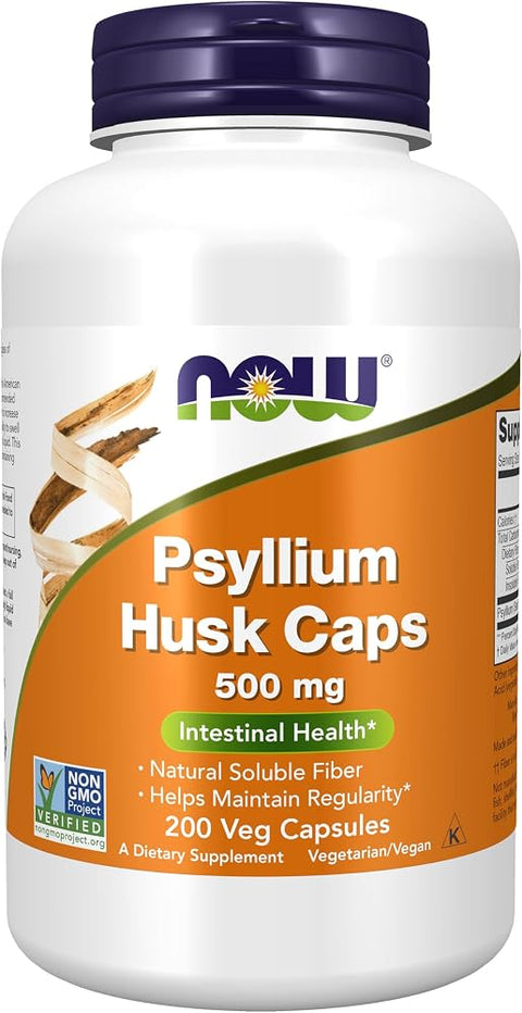 NOW Supplements, Psyllium Husk Caps 500mg, Intestinal Health*, 200 Veg Caps
