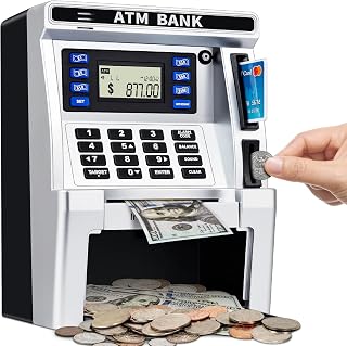 BAODLON Piggy Bank for Kids, ATM Machine Bank for Real Money with Debit Card, Bill Feeder, Coin Recognition, Balance Calculator, Electronic Savings Safe Box, Cool Stuff Toys Gifts for Teen Boys Girls