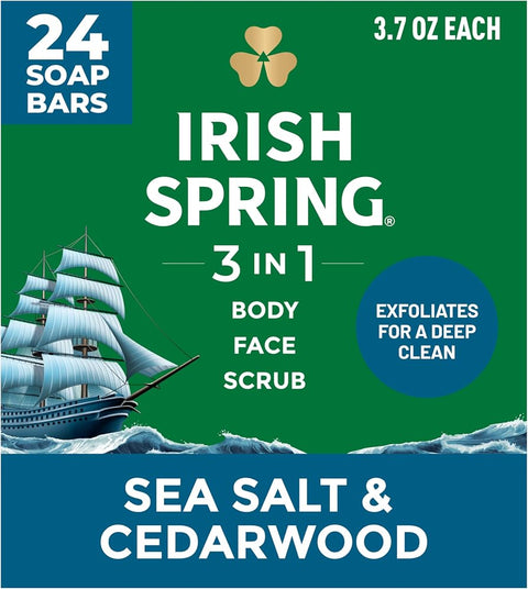 Irish Spring 3-in-1 Men’s Bar Soap, Sea Salt & Cedarwood, 3.7 oz - Personal Care