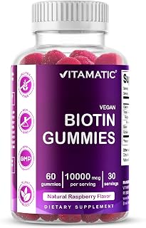 Vitamatic Biotin Gummies 10,000 mcg, 60 Vegan Gummies, Raspberry Flavor