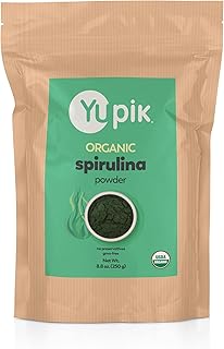 Yupik Organic Spirulina Powder 8.8 oz, USDA Certified, Non-GMO, Kosher, Gluten-Free, Vegan, High in Protein, Iron & Antioxidants, Superfood for Smoothies, Shakes & Baking