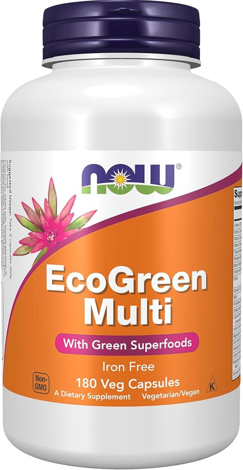 NOW Supplements, EcoGreen Multi Vitamin with Green Superfoods, 180 Veg Caps