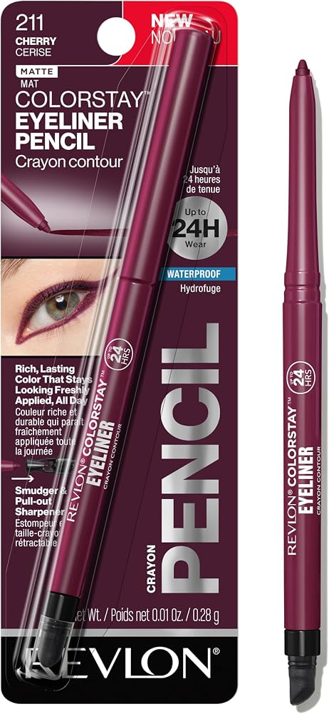 REVLON ColorStay Pencil Waterproof Eyeliner, 211 Cherry, 0.01 oz
