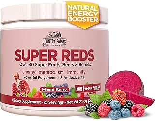 Country Farms Super Reds, Energizing Polyphenol Superfood, Over 40 Super Fruits and Berries, Powerful Antioxidants and Polyphenols, Supports Energy, Supports Circulation, 20 Servings, Mixed Berry
